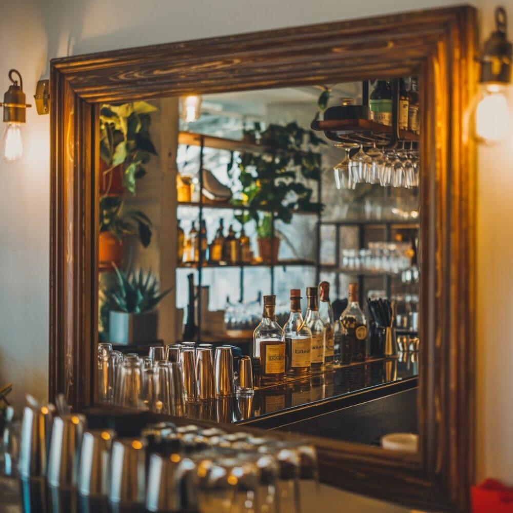 butelki alkoholu w odbiciu