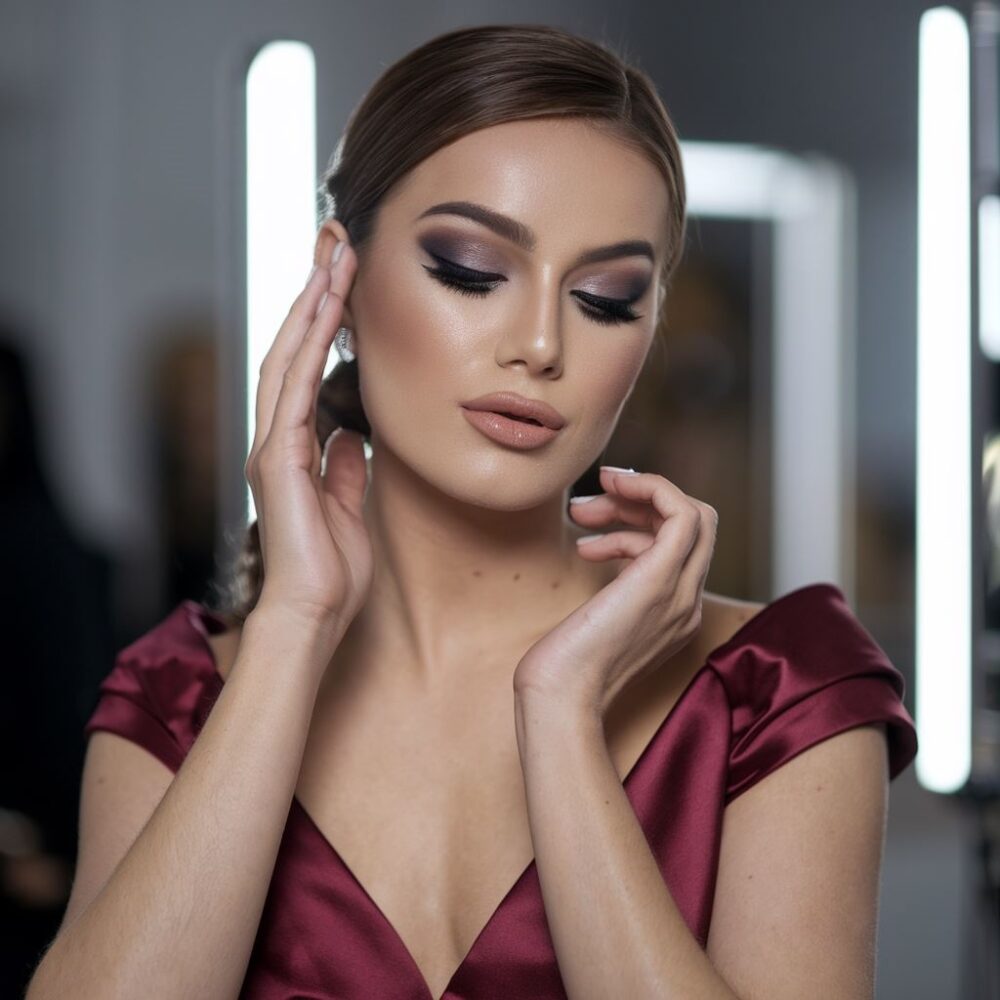 elegancka kobieta w bordowej sukience
