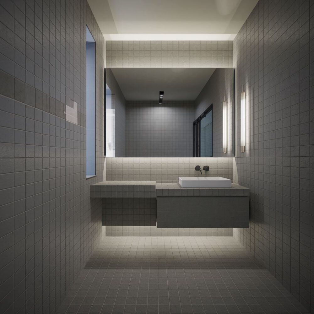 lustro bez ramy w kafelkach