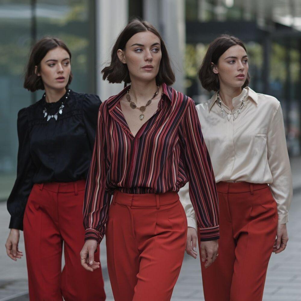 modna stylizacja z czerwonymi spodniami