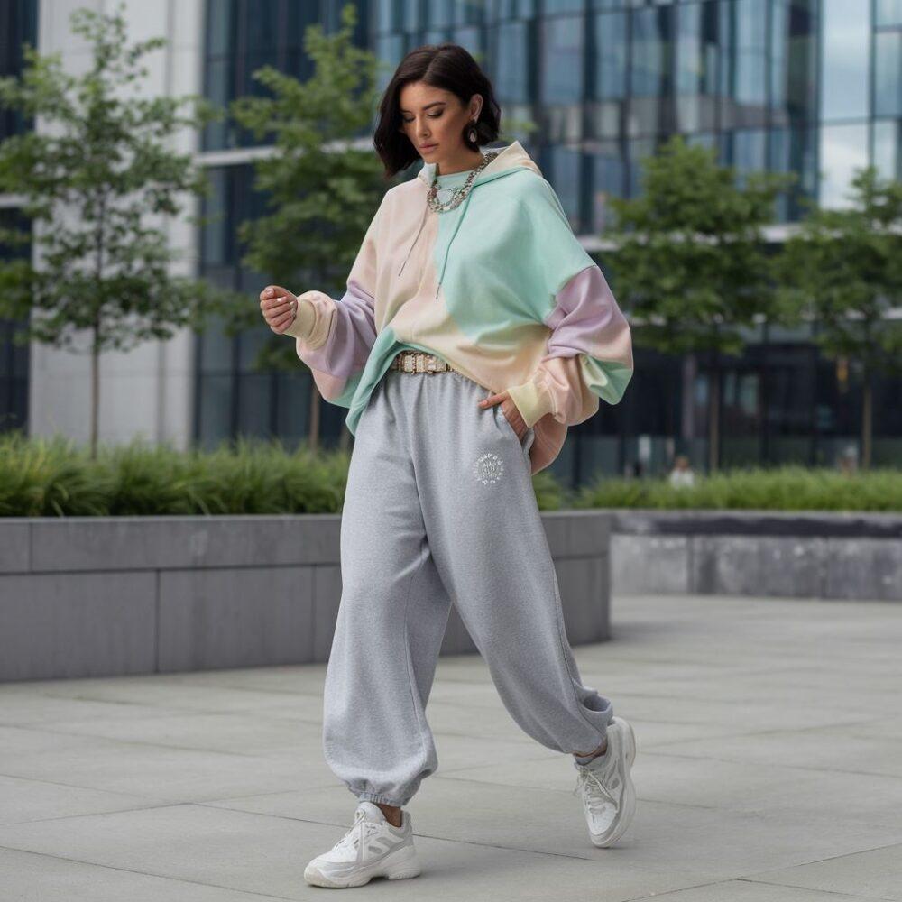 modne dodatki do szarych dresów