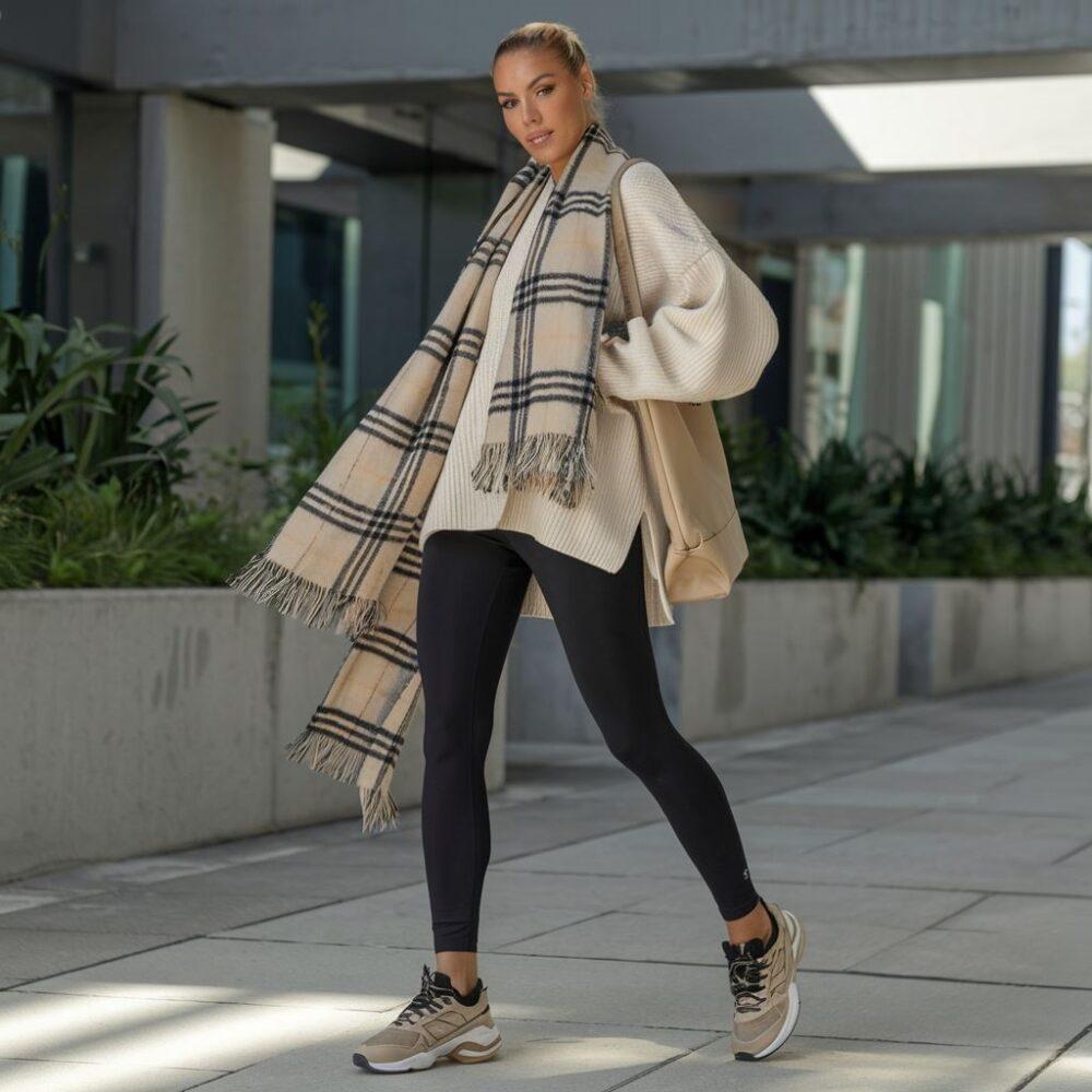 modne legginsy i sweter