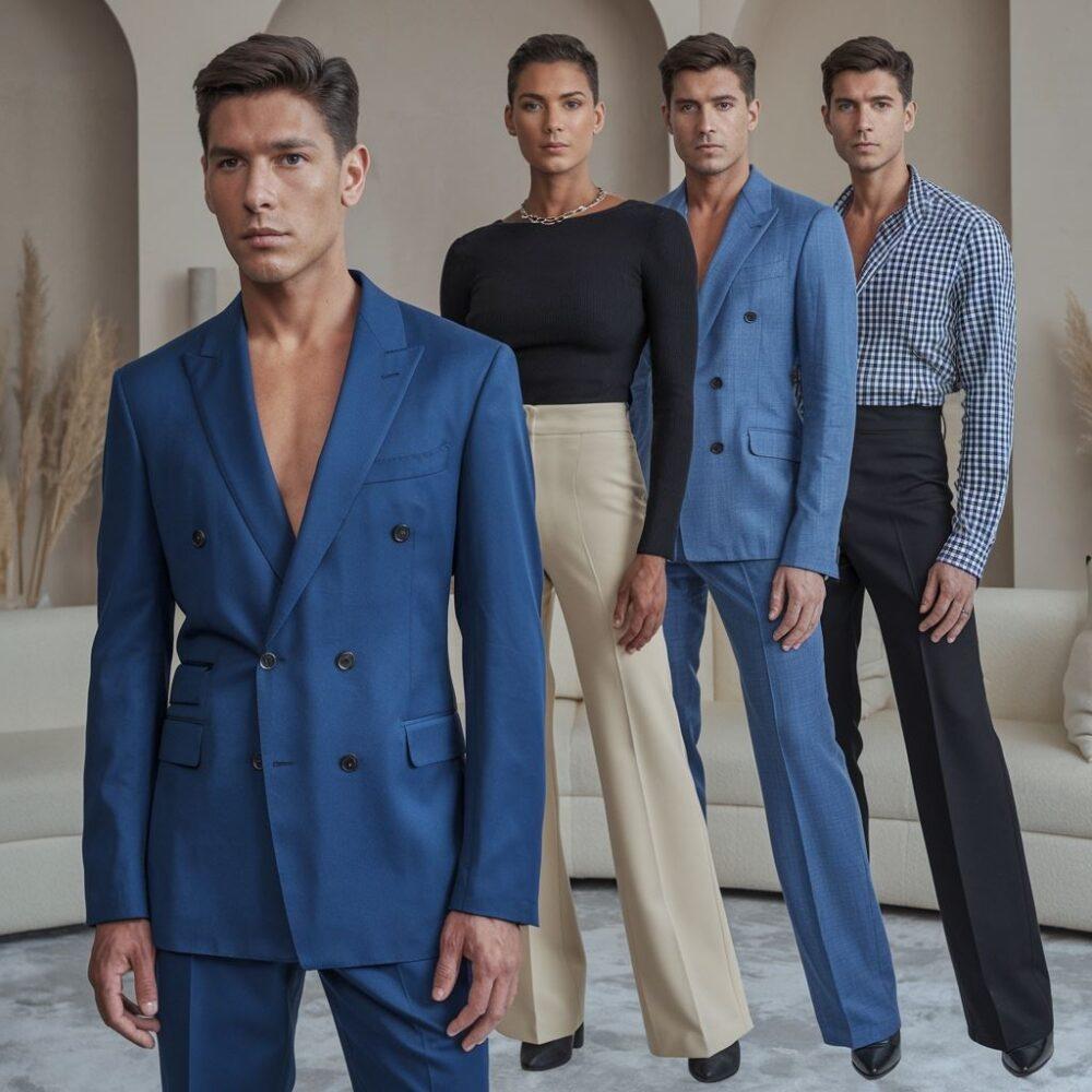 niebieska marynarka i granatowe jeansy