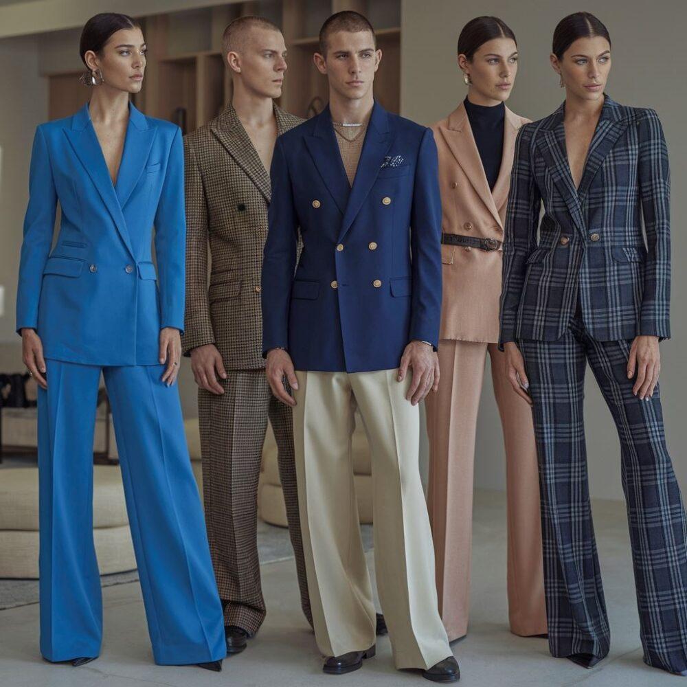 niebieska marynarka i szare spodnie