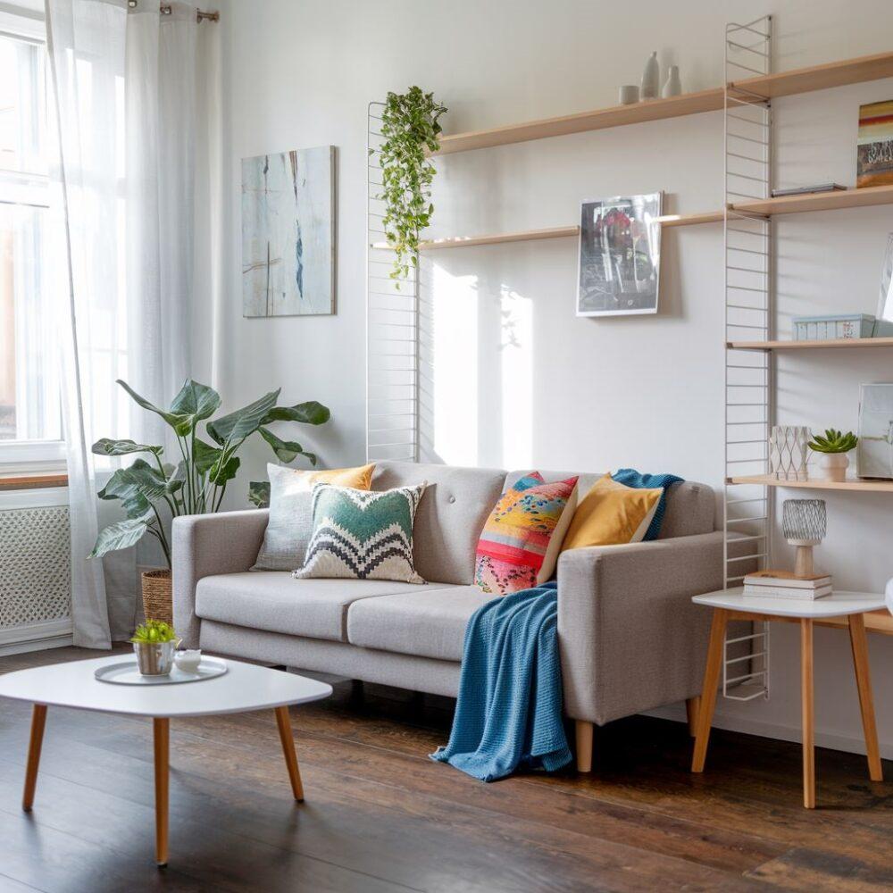 nowoczesny salon z poduszkami