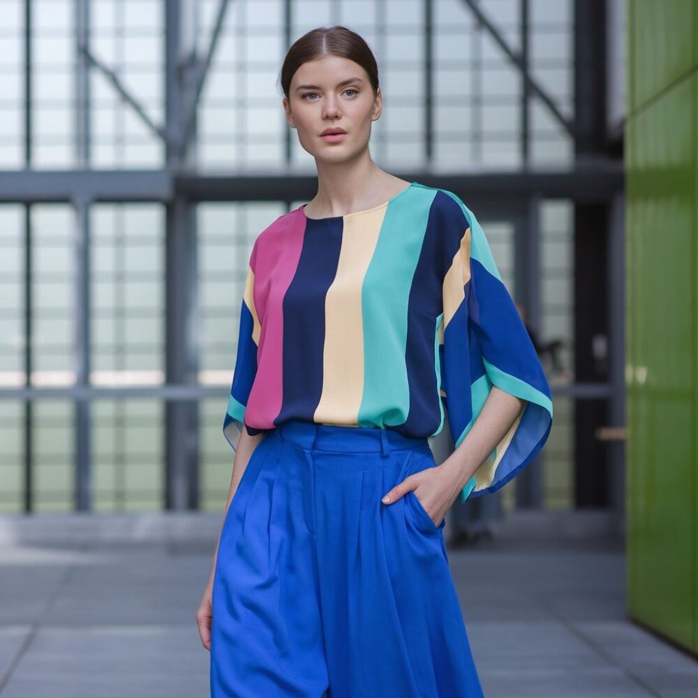 stylizacja z niebieskimi spodniami