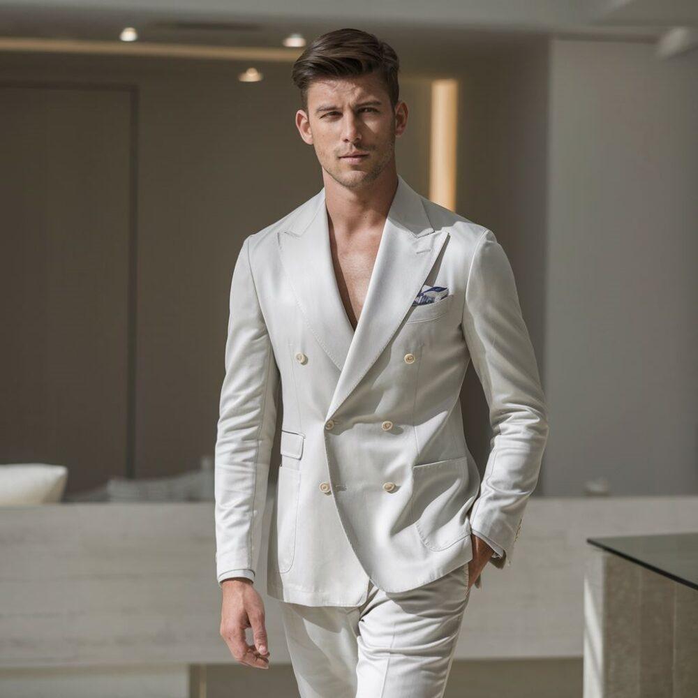 stylowy mężczyzna w jasnych spodniach